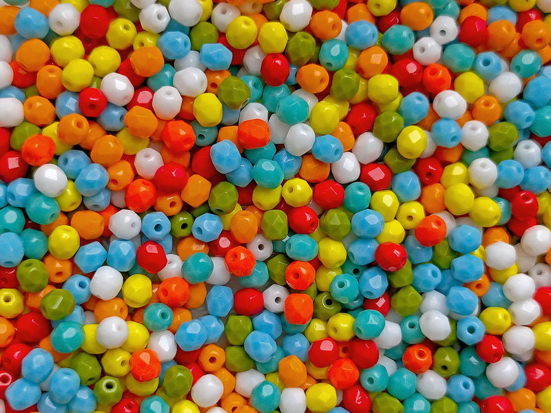 100 pcs Fire Polished Beads 4 mm, Opaque Mix, Czech Glass