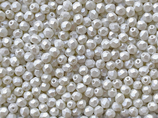 100 pcs Fire Polished Faceted Beads Round, 4mm, Pastel White, Czech Glass