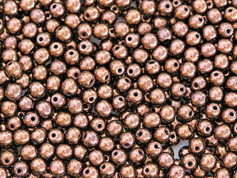 100 pcs Round Pressed Beads, 4mm, Jet Bronze Luster, Czech Glass