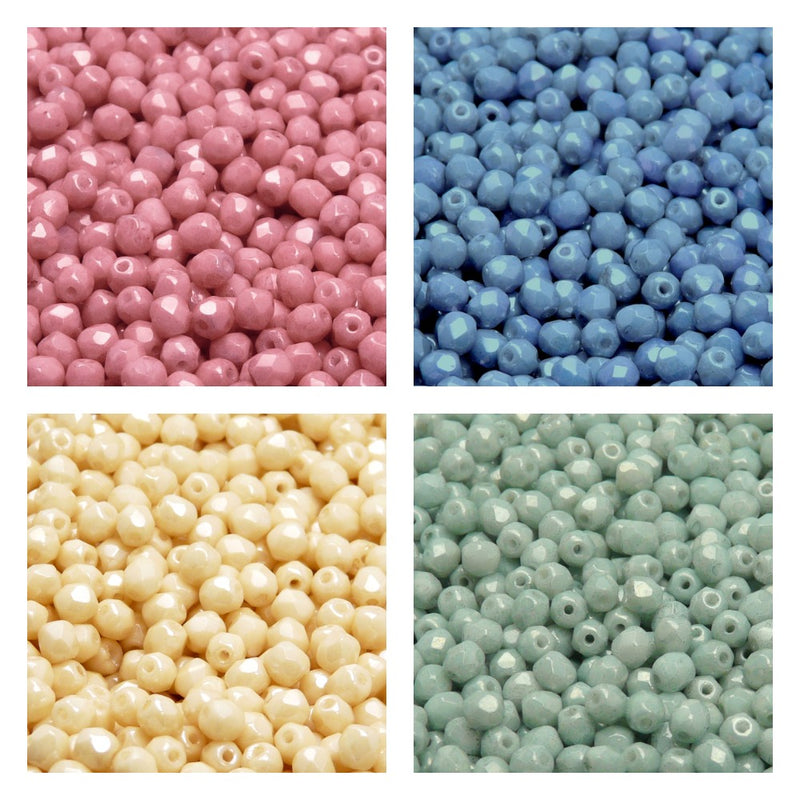 Set of Czech Fire-Polished Glass Beads Round 4mm - 4 colors (4FP047 4FP048 4FP049 4FP050)