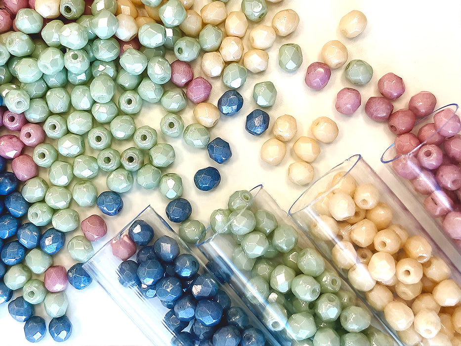 Set of Czech Fire-Polished Glass Beads Round 4mm - 4 colors (4FP047 4FP048 4FP049 4FP050)