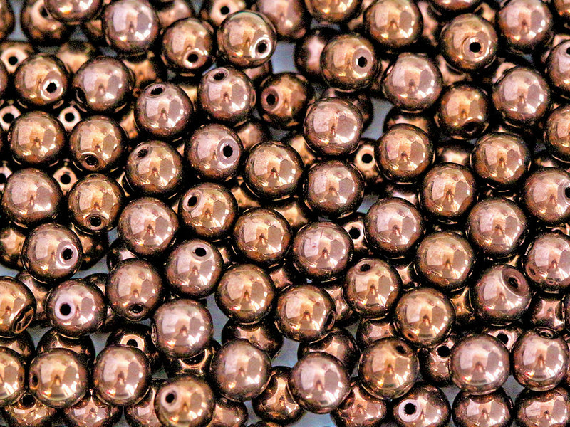 50 pcs Round Pressed Beads, 6mm, Jet Bronze Luster, Czech Glass