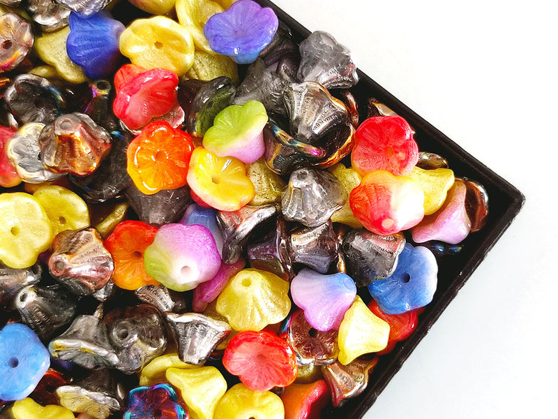 50 pcs Flower Cup Beads 7x5 mm, Color Mix, Czech Glass