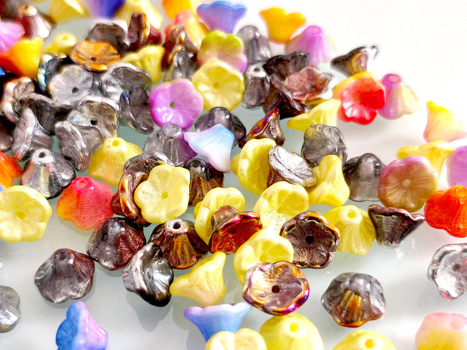 50 pcs Flower Cup Beads 7x5 mm, Color Mix, Czech Glass