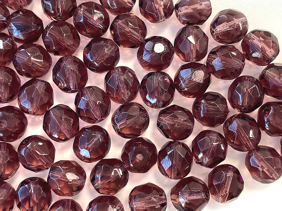 25 pcs Fire Polished Faceted Beads Round, 8mm, Light Amethyst Purple, Czech Glass