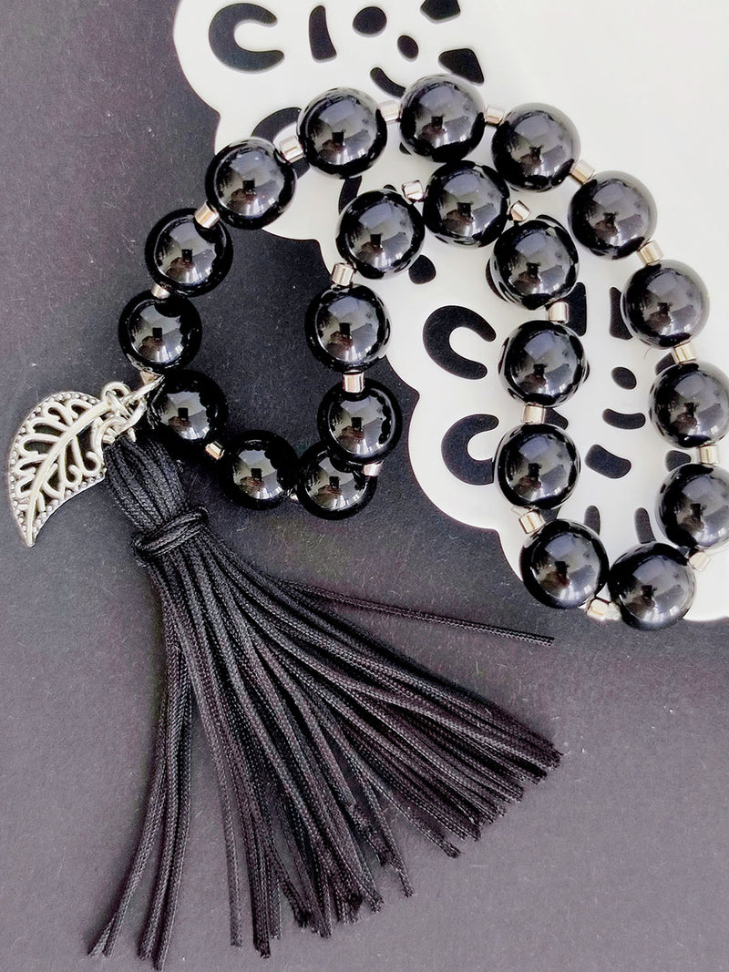 Set of Round Beads (3mm, 4mm, 6mm, 8mm), Jet Black, Czech Glass