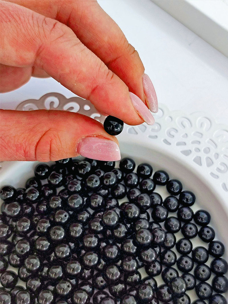 Set of Round Beads (3mm, 4mm, 6mm, 8mm), Jet Black, Czech Glass