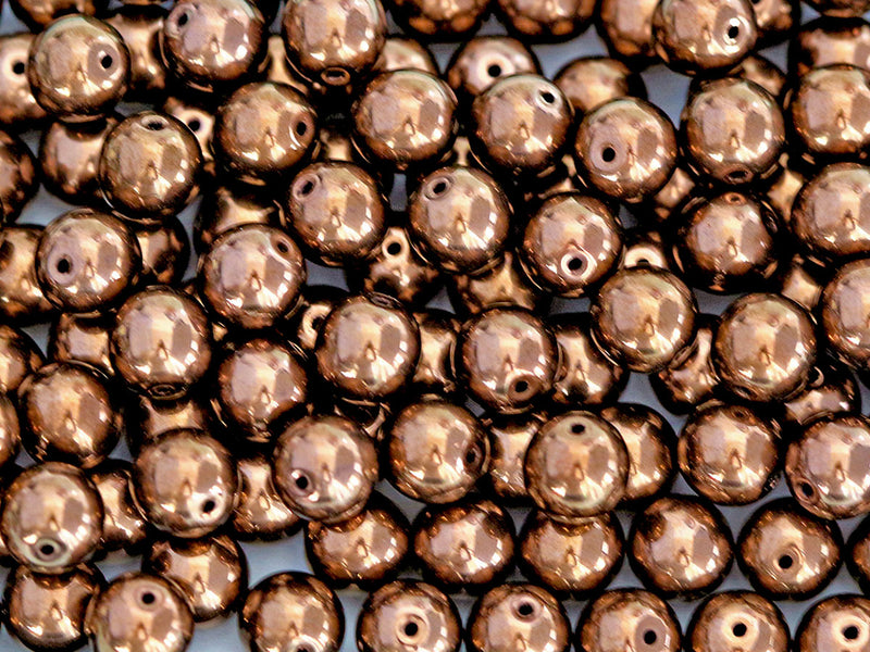 25 pcs Round Pressed Beads, 8mm, Jet Bronze Luster, Czech Glass
