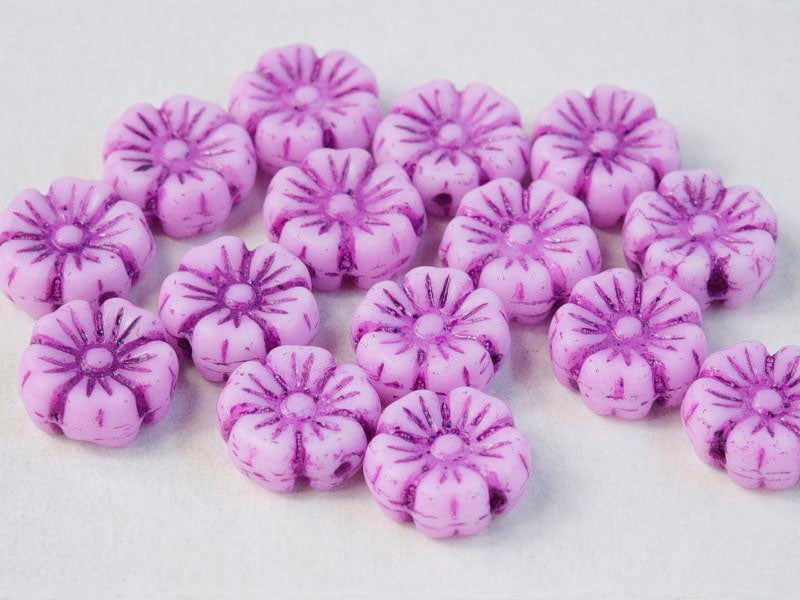 100 pcs Hibiscus Flower Beads 9 mm, Chalk White with Violet Decor, Cze —  ScaraBeads US