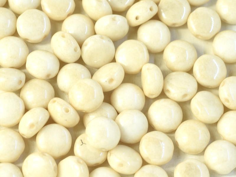 Candy Beads 8 mm, 2 Holes, Chalk White Champagne Luster, Czech Glass