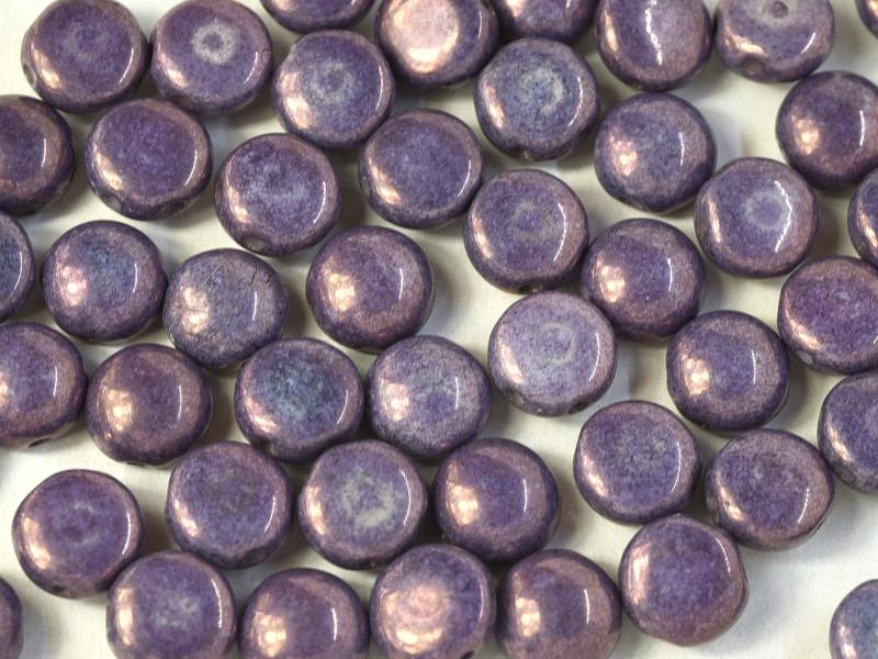 Candy Beads 8 mm, 2 Holes, Chalk White Lila Vega Luster, Czech Glass