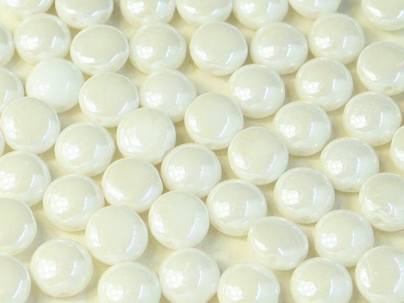 Candy Beads 8 mm, 2 Holes, Chalk White Shimmer, Czech Glass