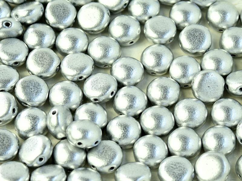 Candy Beads 8 mm, 2 Holes, Jet Aluminum Silver, Czech Glass
