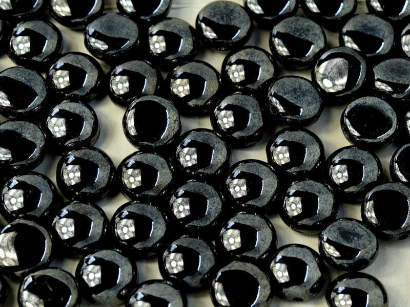 Candy Beads 8 mm, 2 Holes, Jet Hematite, Czech Glass