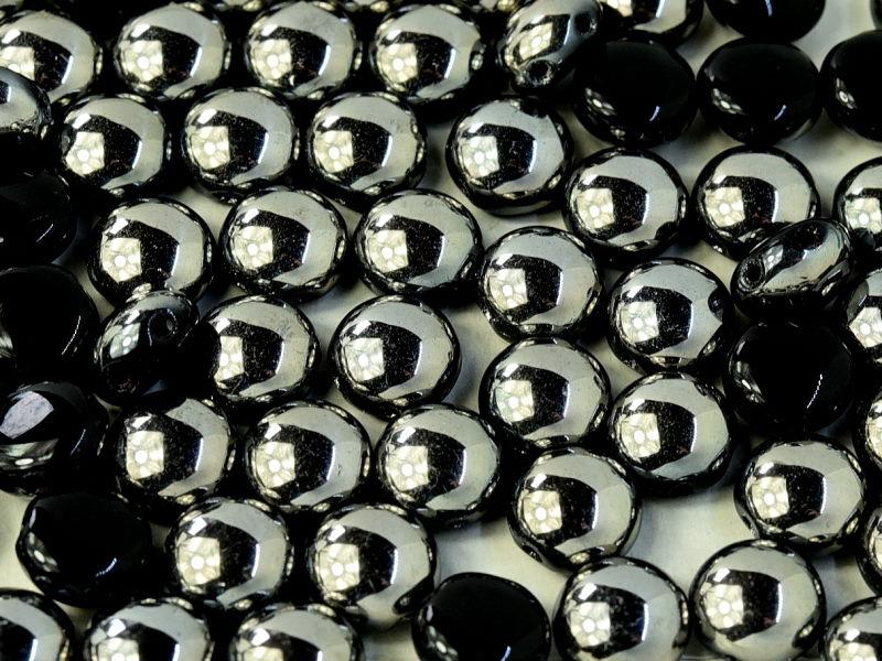 Candy Beads 8 mm, 2 Holes, Jet Chrome, Czech Glass