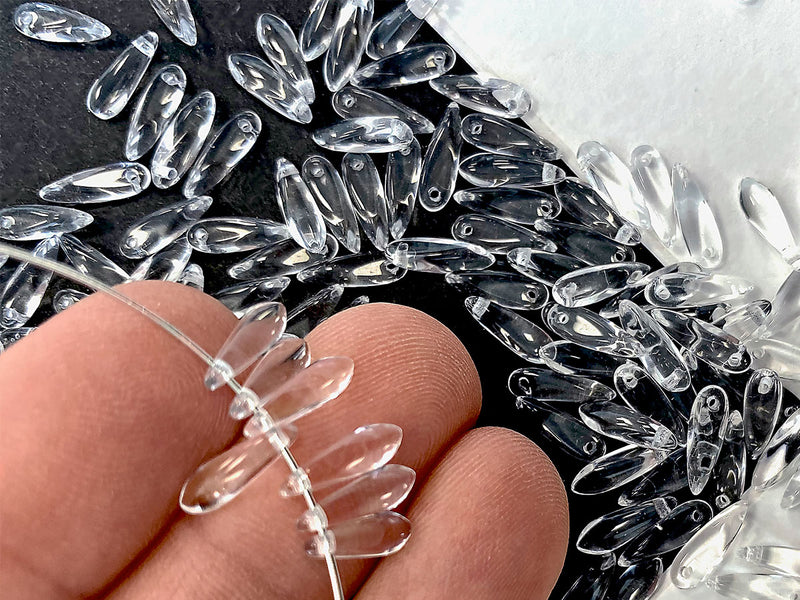 200 pcs Dagger Beads 3x11 mm, Crystal, Czech Glass