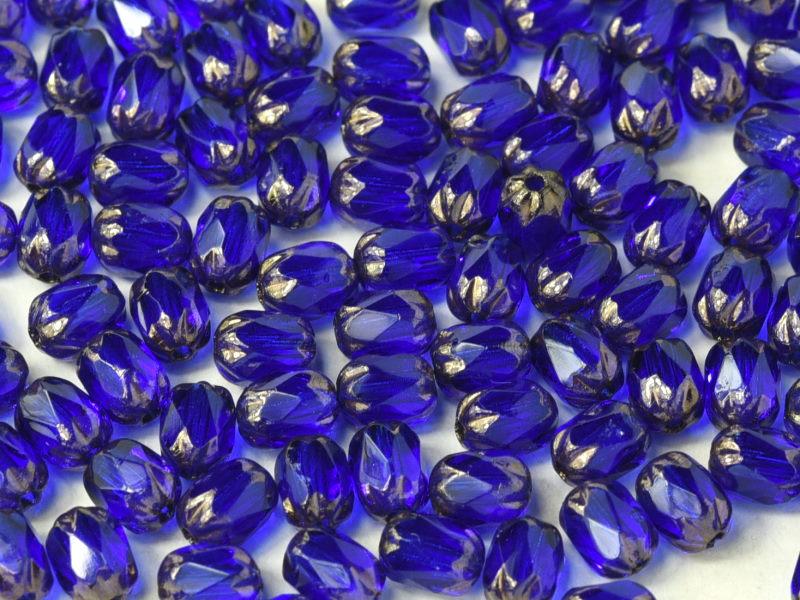 Fire Polished Shapes 6x4 mm, Dark Sapphire Bronze, Czech Glass