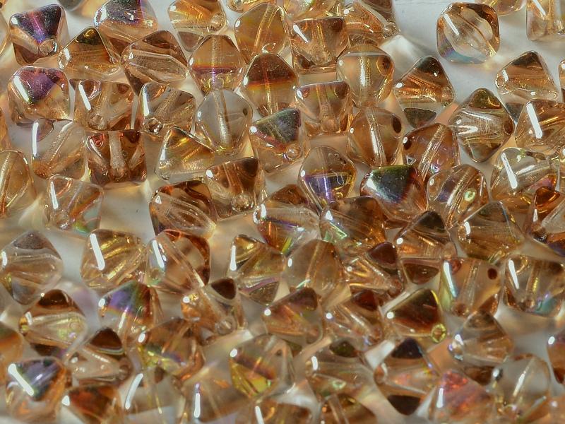 Bicone Beads 6 mm, Crystal Brown Rainbow, Czech Glass