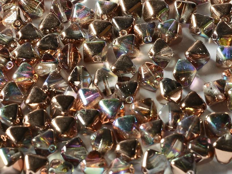Bicone Beads 6 mm, Crystal Copper Rainbow, Czech Glass