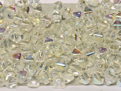 Bicone Beads 6 mm, Crystal Green Rainbow, Czech Glass