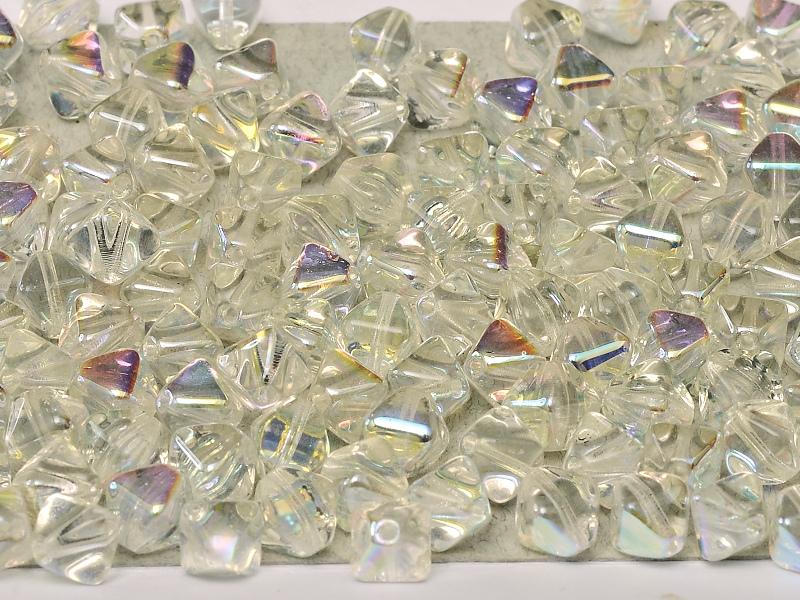 Bicone Beads 6 mm, Crystal Green Rainbow, Czech Glass