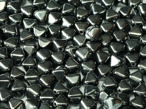 Bicone Beads 6 mm, Jet Hematite, Czech Glass