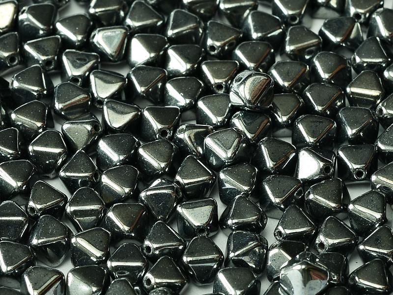 Bicone Beads 6 mm, Jet Hematite, Czech Glass