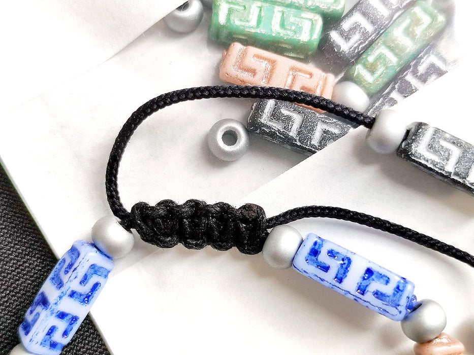DIY Sliding Clasp Bracelet Kit using multi-colored Celtic Block Beads and Pony Pressed Beads with silver accents.
