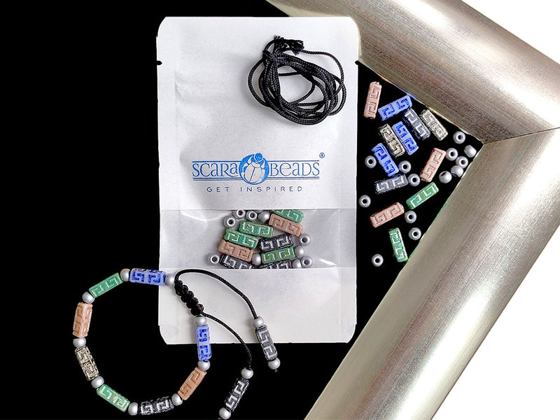 DIY Sliding Clasp Bracelet Kit using multi-colored Celtic Block Beads and Pony Pressed Beads with silver accents.