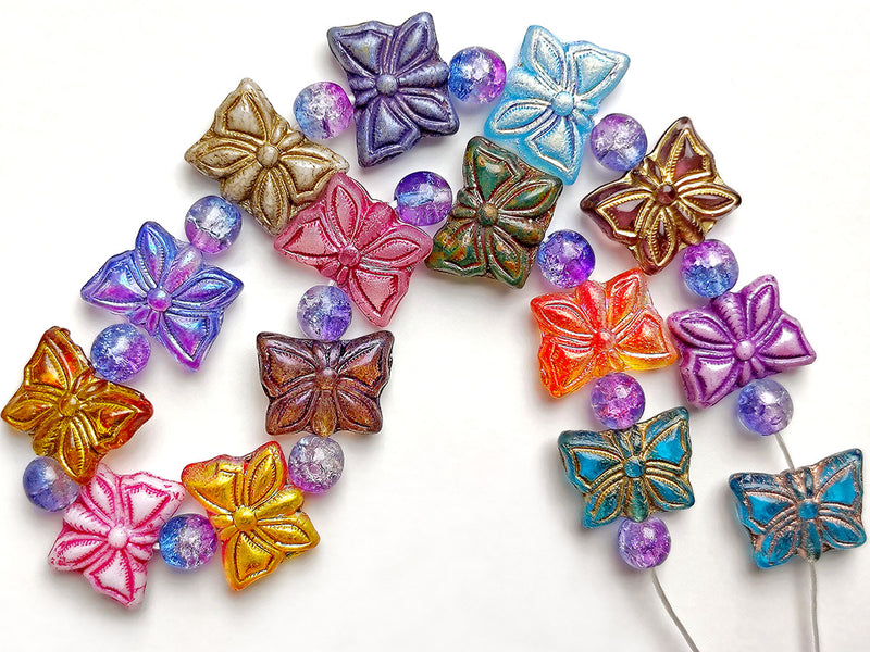 15 pcs Butterfly Beads 15x12 mm, Mix, Czech Glass