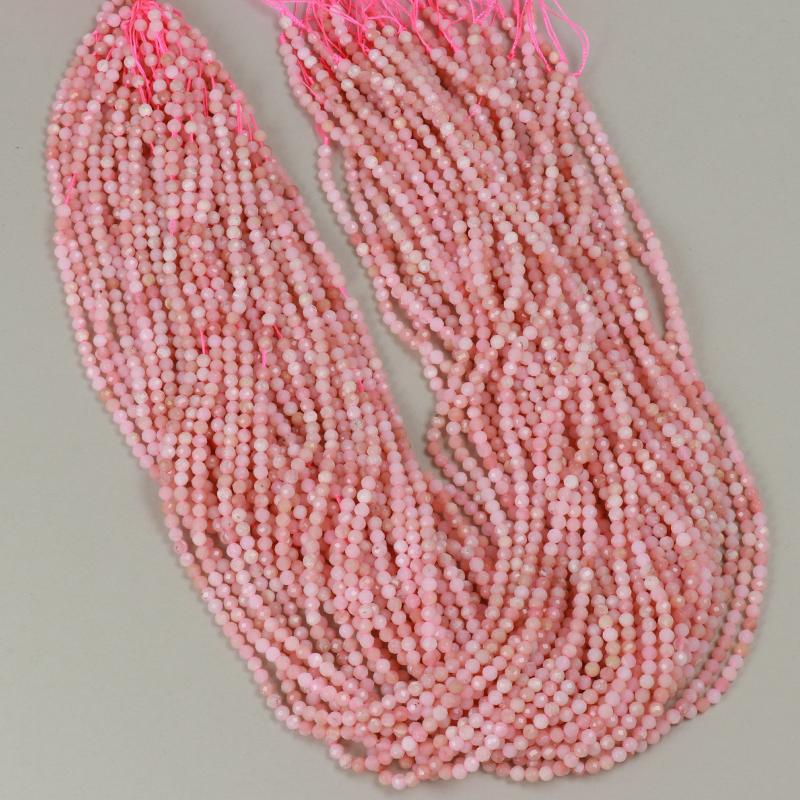 Gemstone Beads 3 mm, Pink Opal Peru Round Faceted,