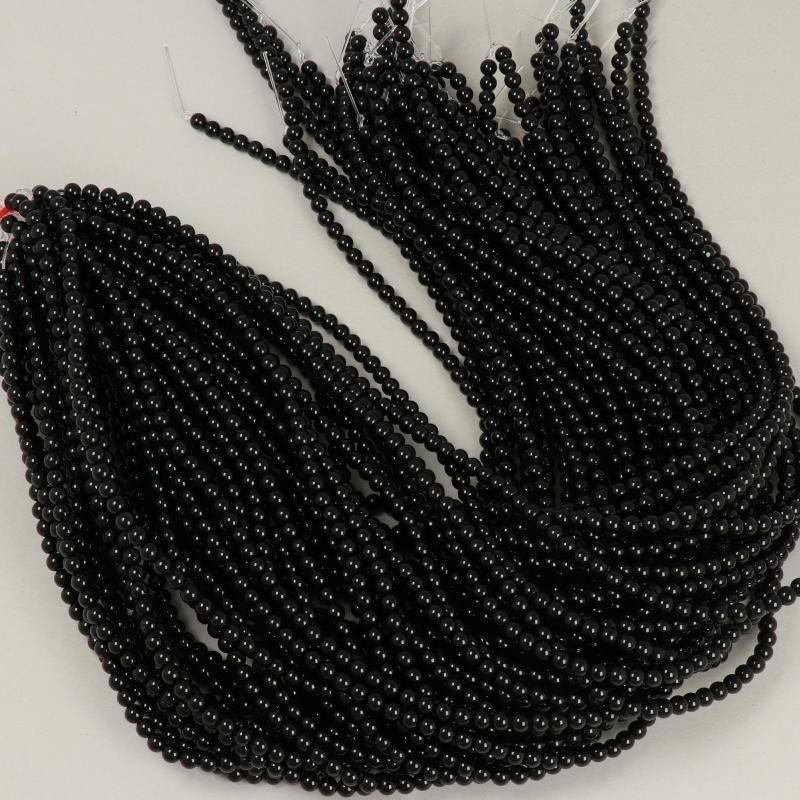 Gemstone Beads 4 mm, Onyx Black Round Smooth,