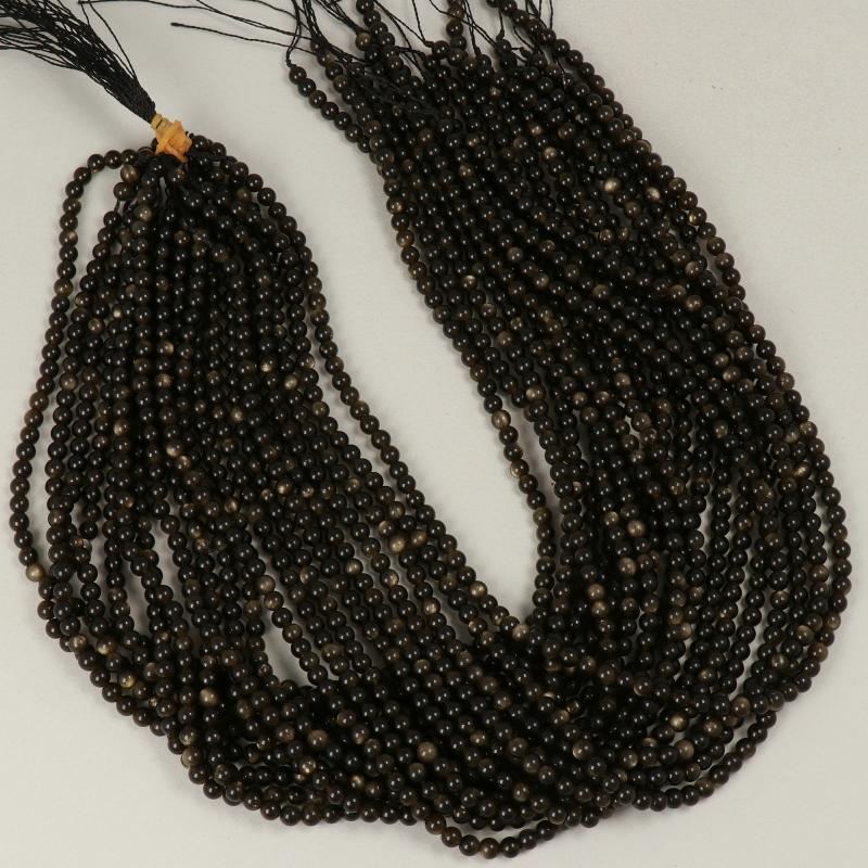 Gemstone Beads 4 mm, Obsidiana Golden Round Smooth,