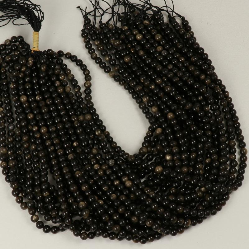 Gemstone Beads 6 mm, Obsidiana Golden Round Smooth,
