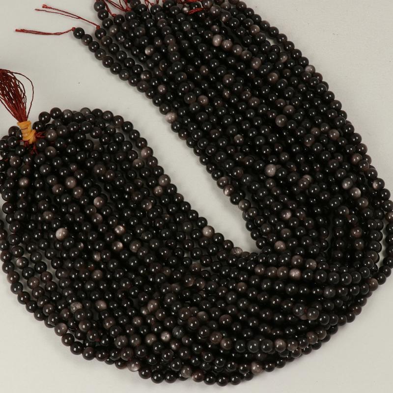 Gemstone Beads 6 mm, Obsidiana Silver Round Smooth,