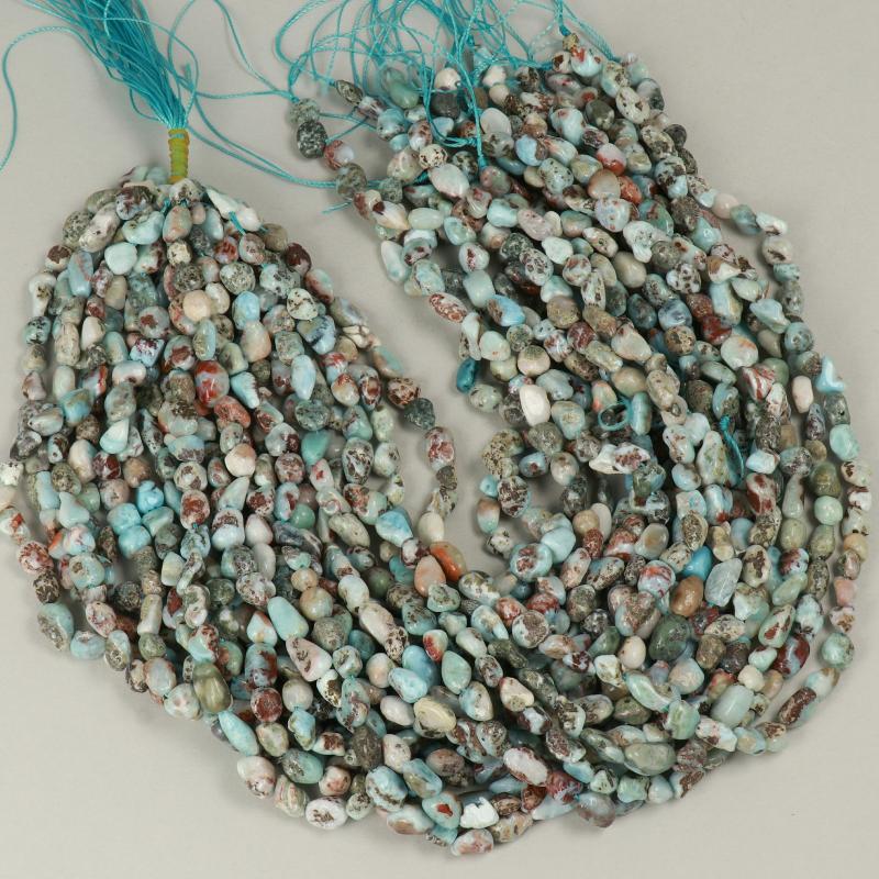 Gemstone Beads 8x6 mm, Larimar Multicolor Nugget Smooth,