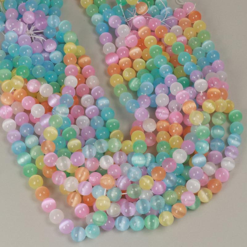 Gemstone Beads 10 mm, Selenite Mix Color Round Smooth,