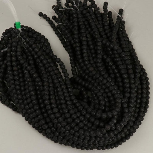 Gemstone Beads 6x7 mm, Lava Black Round,