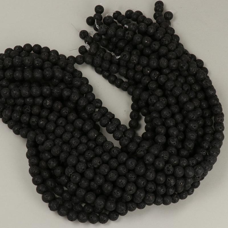 Gemstone Beads 8x9 mm, Lava Black Round,