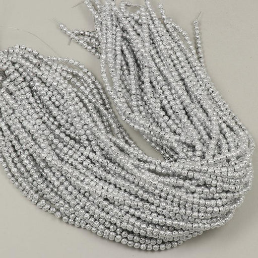 Gemstone Beads 4x5 mm, Lava Plated Silver Round,