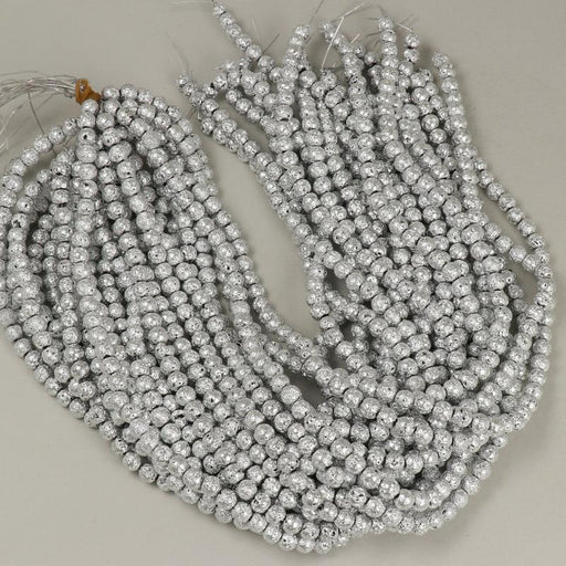 Gemstone Beads 6x7 mm, Lava Plated Silver Round,