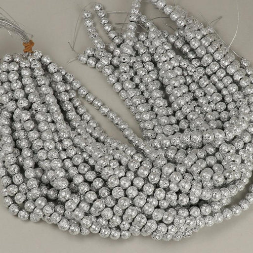 Gemstone Beads 8x9 mm, Lava Plated Silver Round,