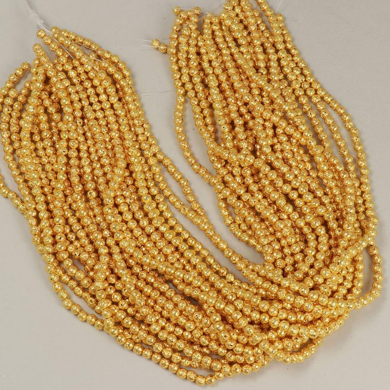 Gemstone Beads 4x5 mm, Lava Plated Gold Round,