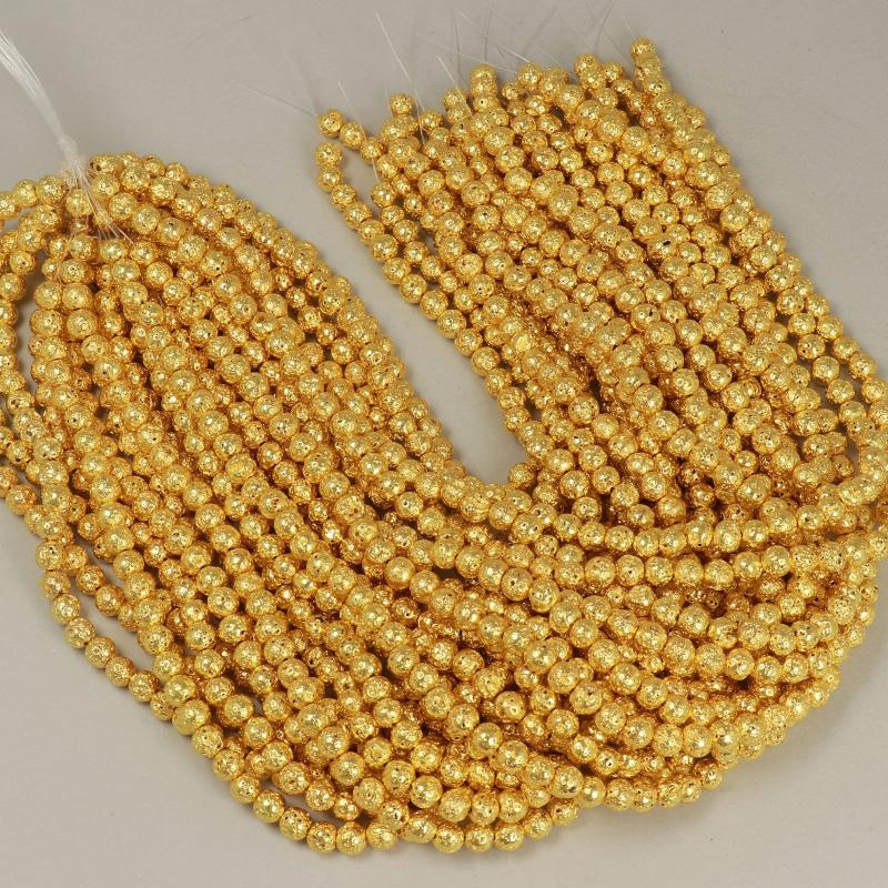 Gemstone Beads 6x7 mm, Lava Plated Gold Round,