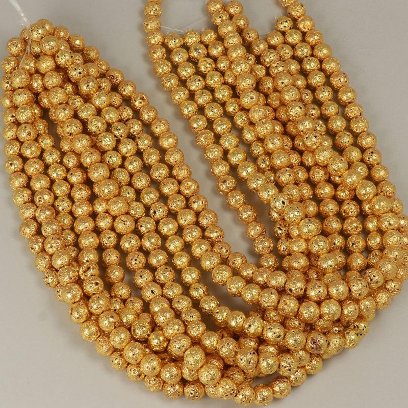 Gemstone Beads 8x9 mm, Lava Plated Gold Round,
