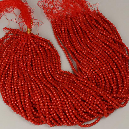 Gemstone Beads 4.5x5 mm, Coral Bamboo Red Round Smooth,