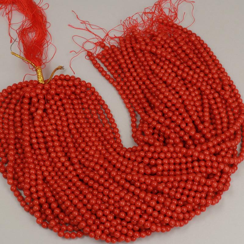 Gemstone Beads 6 mm, Coral Bamboo Red Round Smooth,