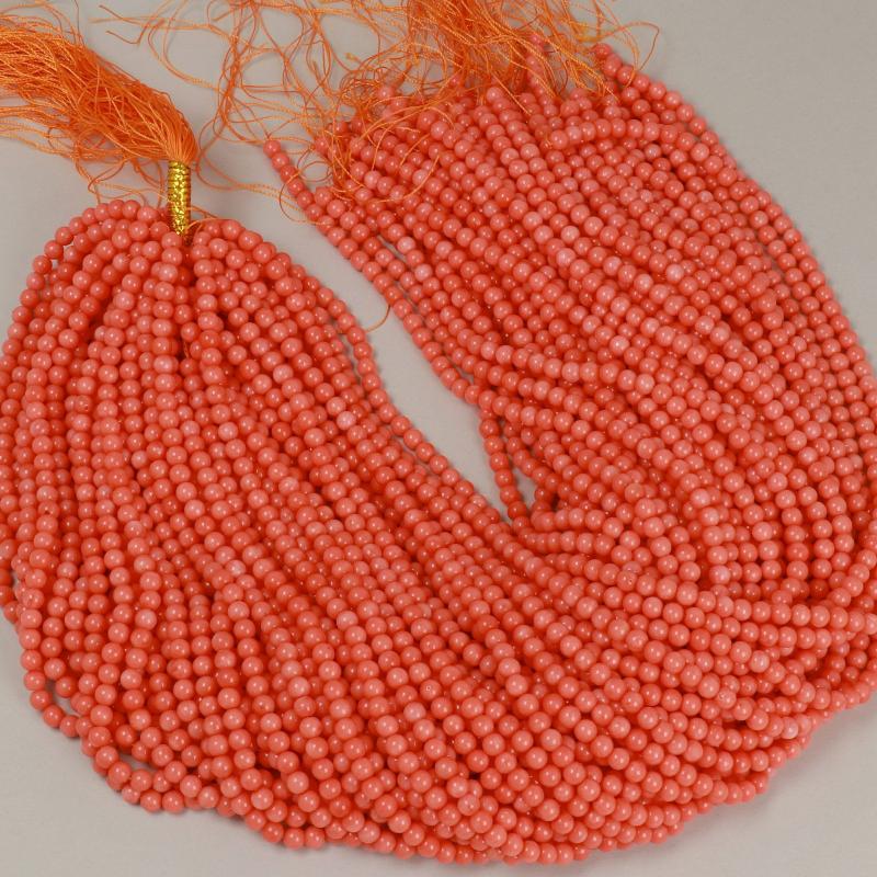 Gemstone Beads 4.5 mm, Coral Bamboo Momo Round Smooth,