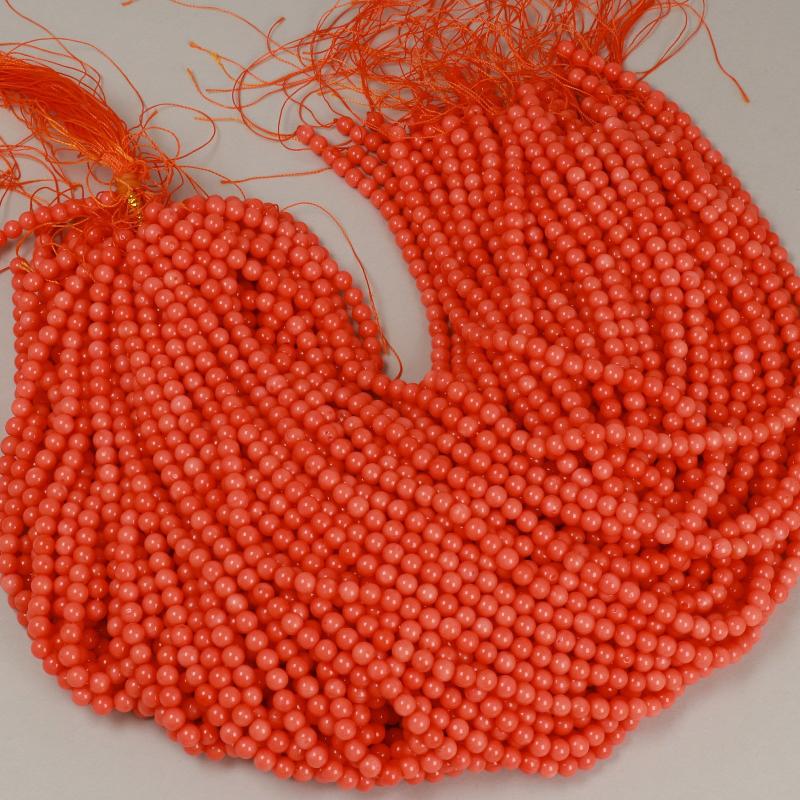 Gemstone Beads 5.5 mm, Coral Bamboo Momo Round Smooth,