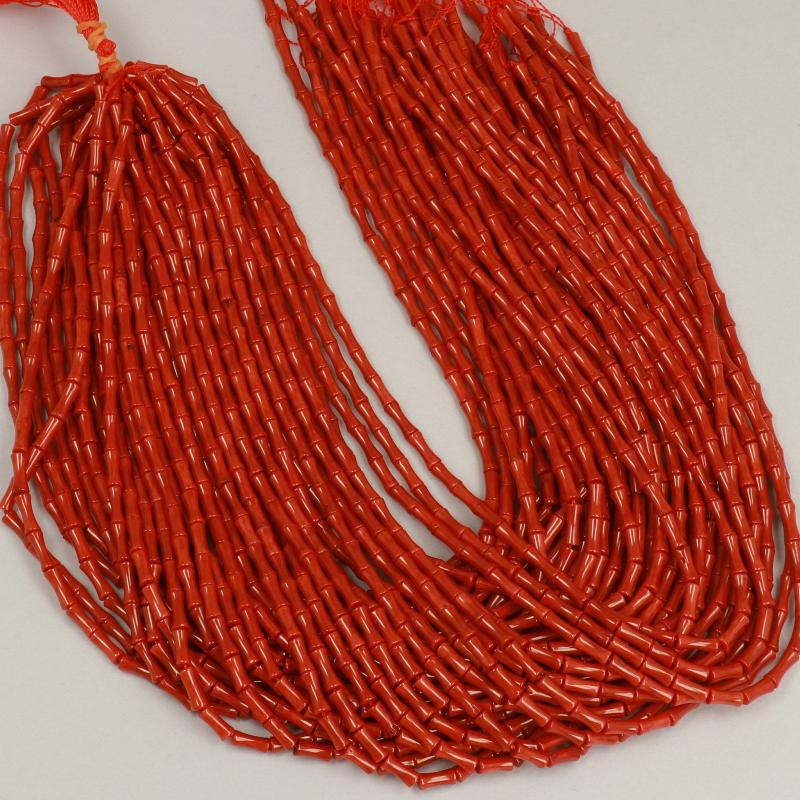 Gemstone Beads 8x4 mm, Coral Bamboo Red Tubo Smooth,